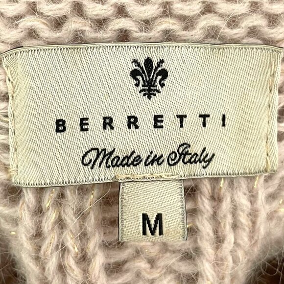 🍀Berretti Beige Metallic Gold Weave Boat Neck Cable-Knit Pullover Sweater Size M - Picture 6 of 8